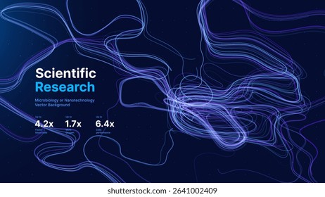 Abstract Nanotechnology and Scientific Research Data Flow. Genetic Simulation or Molecular Mapping Visualization with Dynamic Lines on Dark Background. Vector Illustration
