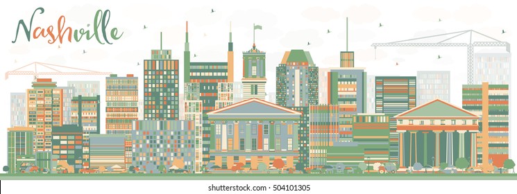 Abstract Nashville Skyline with Color Buildings. Vector Illustration. Business Travel and Tourism Concept with Modern Architecture. Image for Presentation Banner Placard and Web Site.