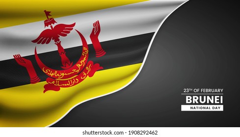 Abstrakter Nationalfeiertag auf Brunei-Hintergrund mit eleganter Stoffflagge und typografischer Illustration