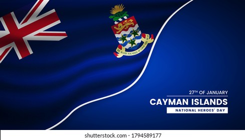 Abstract national day of Cayman Islands background with elegant fabric flag and typographic illustration