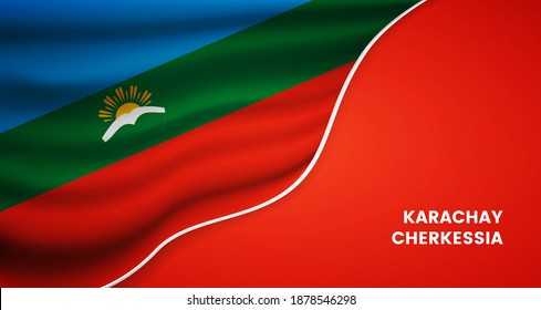 Abstract national day of Karachay-Cherkessia background with elegant fabric flag and typographic illustration