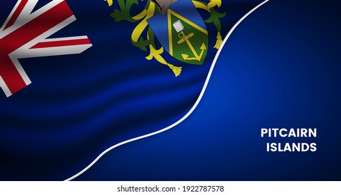 Abstract national day of Pitcairn Islands background with elegant fabric flag and typographic illustration