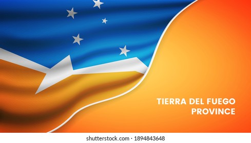 Abstract national day of Tierra del Fuego Province Argentina background with elegant fabric flag and typographic illustration