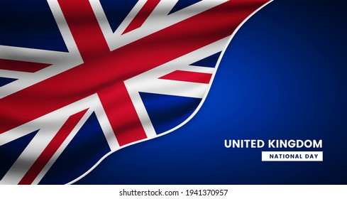 Abstract national day of United Kingdom background with elegant fabric flag and typographic illustration