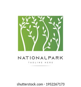 Abstract national park forest nature logo with floral green tree branches with leaves on background.Design template ecology icon, sign nature, symbol garden spring.Vector illustration