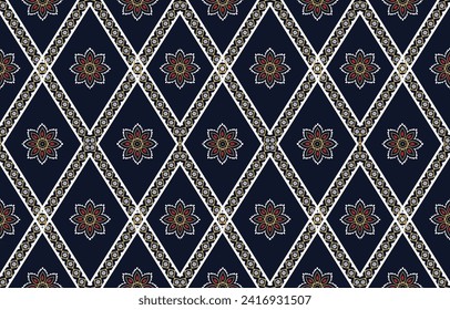 Abstraktes, amerikanisches, nahtloses geometrisches Muster. Farbiges Indianisches, nahtloses geometrisches Muster. Design für ethnische Stoffe, Teppich, ikat Stil, Kleidung, Batik, Stoff, Stickereistil.