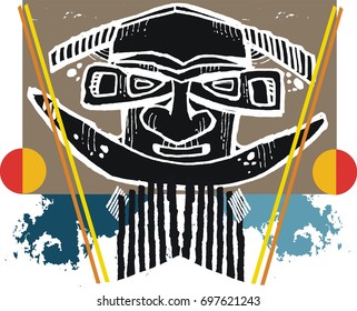 Abstract native art illustration with texture and stripes