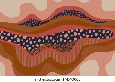 Abstract natural background. Geo terraces ecological concept template in brown terra cotta colors. Fluid geometrical forms wallpaper for modern design. Abstract vector illustration