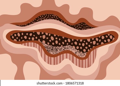 Abstract natural background. Geo terraces ecological concept template in brown terra cotta colors. Fluid geometrical forms wallpaper for modern design. Abstract vector illustration