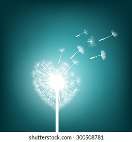 Abstract natural background. Glowing dandelion in the form of heart. Stock Vector.