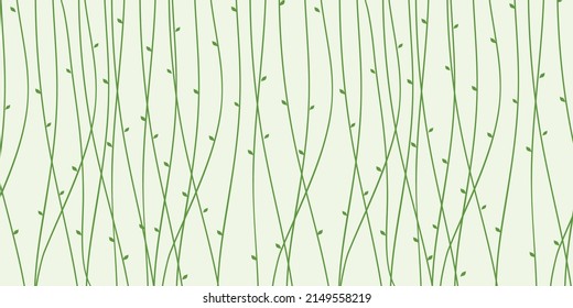 Abstract Natural Background of Many Growing Green Stems, Plants with Small Leaves - Illustration in Editable Vector Format