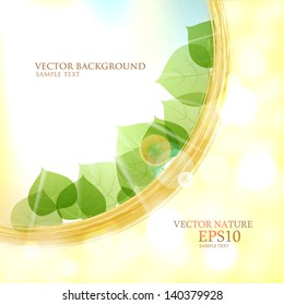 Abstract natural background with sun leaves. Vector border banner