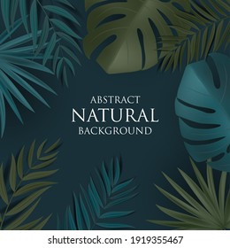 Abstract Natural Background with Tropical Palm and Monstera Leaves. Vector Illustration