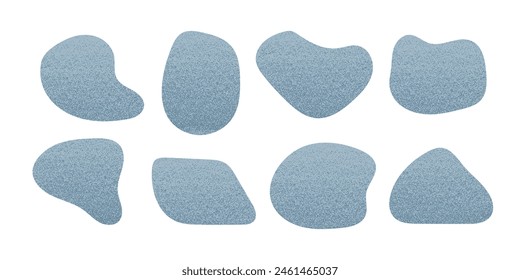 Abstract natural blue blob shapes set. Organic modern geometric shape with grain texture. Modern simple illustration. Textured Liquid stain design element