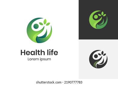 abstract Natural Care health life logo design with people leaf vector illustration for  Ecological and biological product