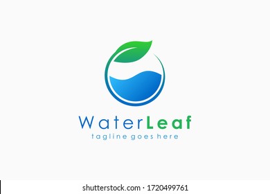 Abstract Natural Ecology Logo. Blue Water and Circular Green Leaf Symbol Combination. Flat Vector Logo Design Template Element.