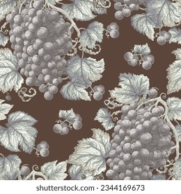Abstract natural elegant seamless pattern with twigs of grapes in sketch style on light background vector illustration