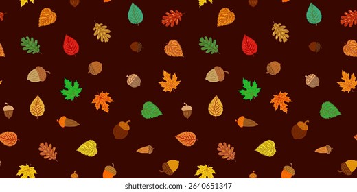abstract natural elements acorn leaves echoing texture for harvest thanksgiving and cozy seasonal fall projects wallpaper or fabric print brown background