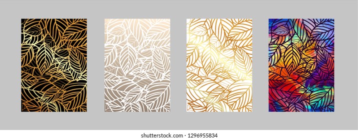 Abstract natural elements in the form of leaves on different backgrounds with gradient and color