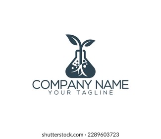 Abstract natural experiment logo Design Concept. Lab with sapling unique vector illustration.
