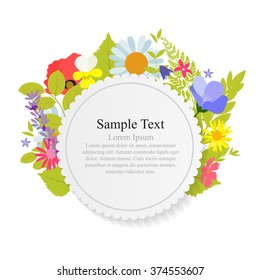 Abstract Natural Frame with Flowers and Leaves. Vector Illustration