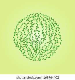 Abstract natural green circle with branches with leaves