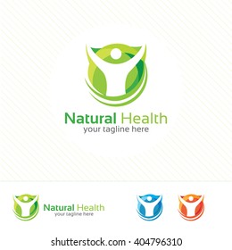 Abstract natural health logo. Nature health symbol vector. Human character illustration.