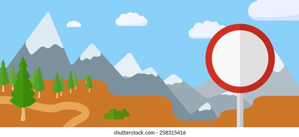 Abstract natural landscape with empty sign in a flat style. Vector illustration EPS10.