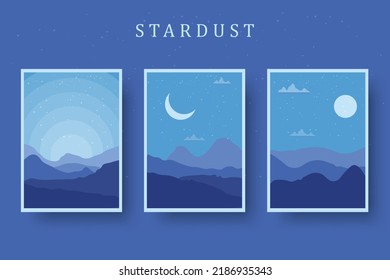 Abstract natural landscape wall art frames set vector illustration. 