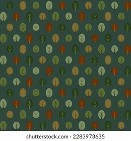 Resumen de la hoja natural imita un patrón impecable. Tono de la Tierra rojo, naranja y verde sobre fondo verde oscuro, para camisa masculina decoración de tela de ropa de señora impresión material de embalaje de producto orgánico