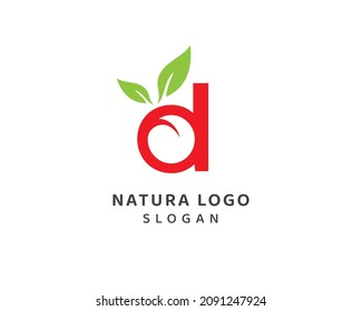 Abstraktes natürliches Blatt, natürlicher Buchstabe d Logo, kleiner Buchstabe d Vektordesign