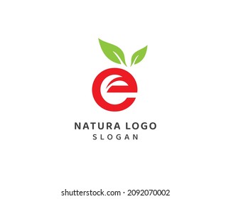 Abstract natural leaf, natural letter e logo, small letter e vector design
