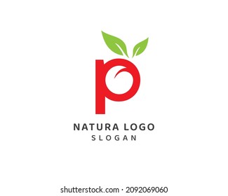 Abstract natural leaf, natural letter p logo, small letter p vector design