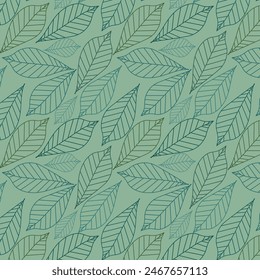 Abstract natural leaves pattern, vintage illustration background,  vector green leaf monochrome graphic abstract design.eps 10.