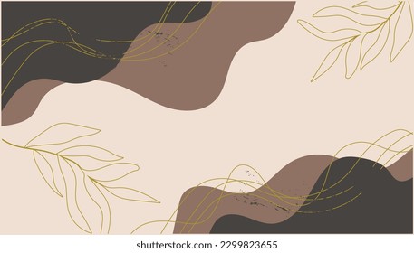 Abstract natural leaves template background, vector illustration,minimal Leaves and organic shapes on a banner in earthy pastel colors. Template with leaf and waves,design for wallpaper, invitation.