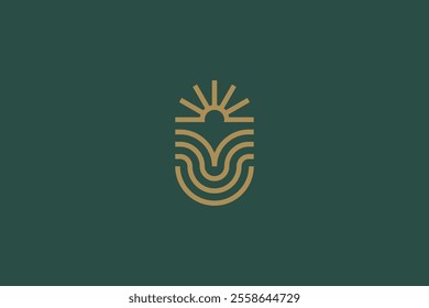 Abstract Natural Logo Badge of Sunrise Farm and Agricultural Symbol