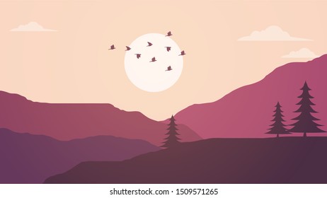 Abstract natural scenery landscape with birds