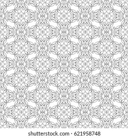 Abstract natural seamless pattern with ornate floral connected repeating structure in monochrome style vector illustration
