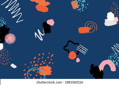 Abstract natural shape Background; Doodles; Navy Blue background; Colorful Background; Organic Shapes