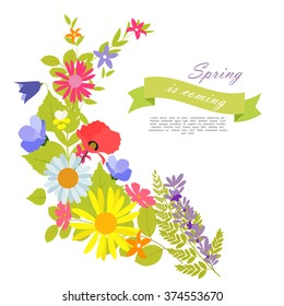 Abstract Natural Spring Background with Flowers and Leaves. Vector Illustration EPS10