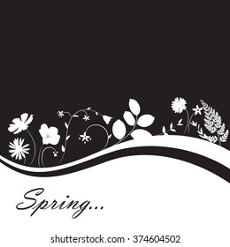 Abstract Natural Spring Background with Flowers and Leaves. Vector Illustration EPS10