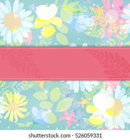 Abstract Natural Spring Background with Flowers and Leaves. Vector Illustration EPS10