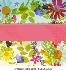 Abstract Natural Spring Background with Flowers and Leaves. Vector Illustration EPS10