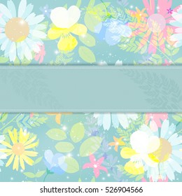 Abstract Natural Spring Background with Flowers and Leaves. Vector Illustration EPS10