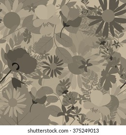 Abstract Natural Spring Seamless Pattern Background with Flowers and Leaves. Vector Illustration EPS10