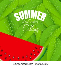 Abstract Natural Summer Background with Watermelon. Vector Illustration.