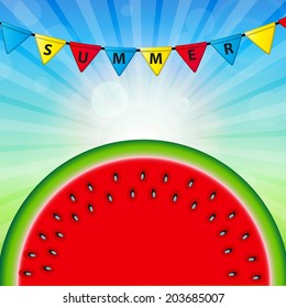 Abstract Natural Summer Background with Watermelon. Vector Illustration.