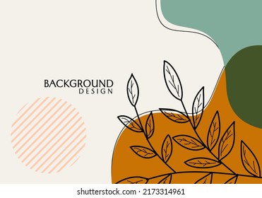 abstract natural theme banner vector design. pastel background with hand drawn leaf elements. for,invitation, cover, website