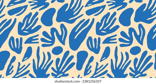 Abstract nature art leaf collage shape seamless pattern. Trendy contemporary cutout background illustration. Natural organic plant leaves artwork wallpaper print. Vintage botanical summer texture.	
