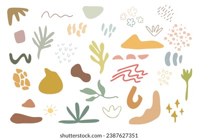 Abstract nature art shapes elements. Pastel color doodle design, summer, season, natural, tropical concept
